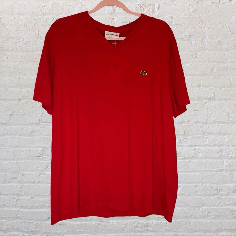 Lacoste V-Neck T-Shirt Mens Size XXL Red Lightweight Pima Cotton Tee Shirt NEW